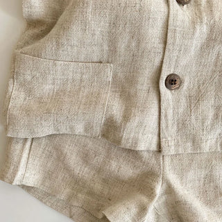 Girls Solid Linen Shorts Set - RYAN AND REMI
