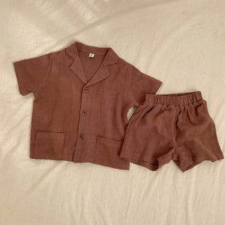 Girls Solid Linen Shorts Set - RYAN AND REMI