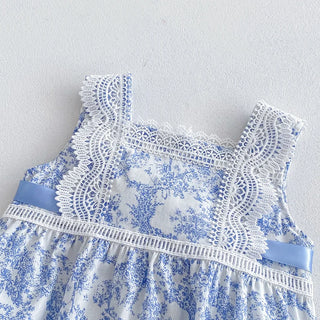Printed Lace Shoulder Romper - RYAN AND REMI