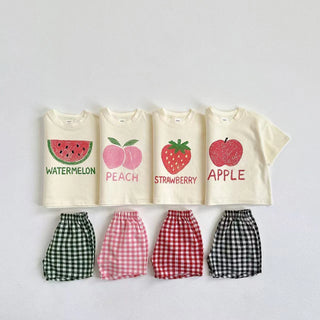 Plaid Shorts Fruit Print Set - RYAN AND REMI