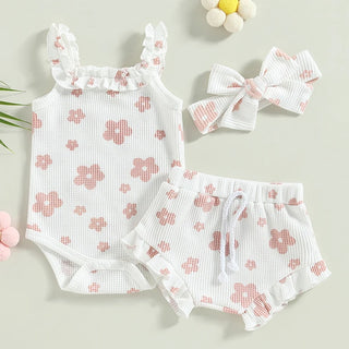 Newborn Flower Romper Set. 3 Pcs - RYAN AND REMI
