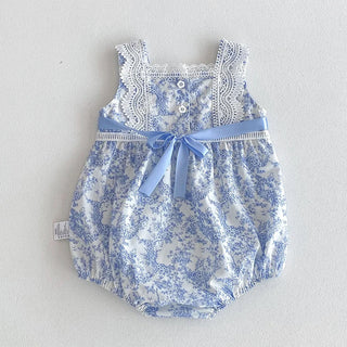 Printed Lace Shoulder Romper - RYAN AND REMI