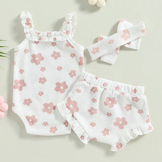 Newborn Flower Romper Set. 3 Pcs - RYAN AND REMI