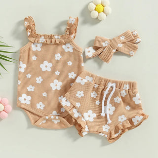 Newborn Flower Romper Set. 3 Pcs - RYAN AND REMI