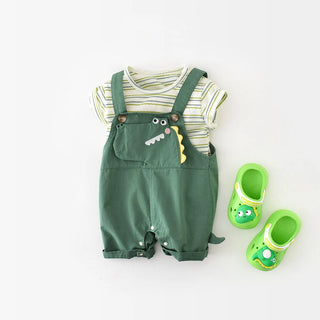 Striped Tee And Dinosaur Jumpsuit - RYAN AND REMI