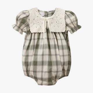 Plaid Puff Sleeve Romper - RYAN AND REMI