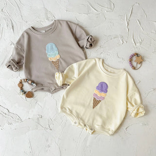 Newborn Baby One Piece Ice Cream Long Sleeved Jumpsuit Casual Knitted Shirt for Autumn Unisex Boys & Girls Korean Style - RYAN AND REMI