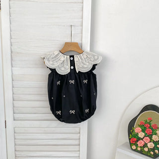 Black Embroidery Bow Romper - RYAN AND REMI