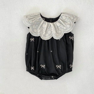 Black Embroidery Bow Romper - RYAN AND REMI