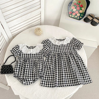 Checkered Eyelet Collar Sister Outfit - RYAN AND REMI
