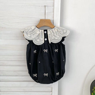 Black Embroidery Bow Romper - RYAN AND REMI