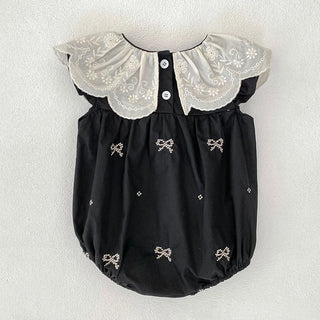 Black Embroidery Bow Romper - RYAN AND REMI