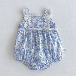 Printed Lace Shoulder Romper - RYAN AND REMI