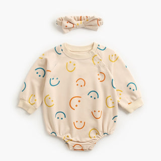 Mini Smile Cotton Bodysuit With Headband - RYAN AND REMI