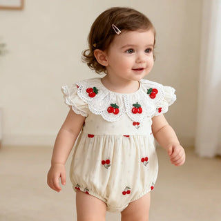 Strawberry Embroidered Collar Romper