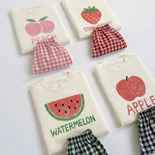 Plaid Shorts Fruit Print Set - RYAN AND REMI