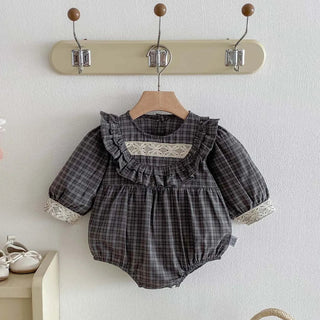 Retro Checkered Lace Detail Romper