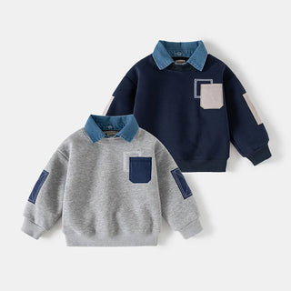 Denim Collar Sweatshirt