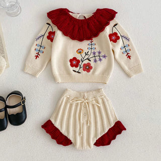 Floral Embroidered Lotus Knit Set