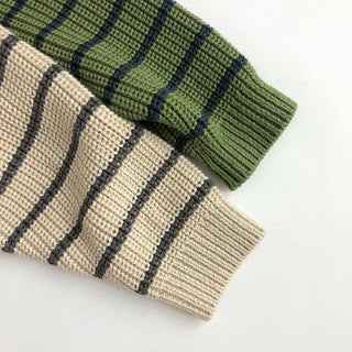 Stripe Turtle Neck Zip Up Sweater - RYAN AND REMI