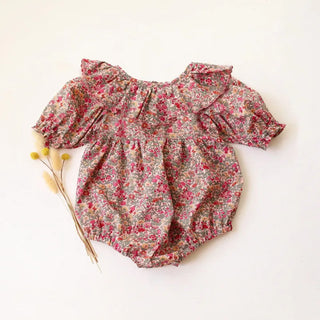 Floral Short Sleeve Romper With Bow - RYAN AND REMI