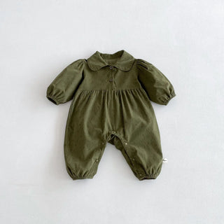 Corduroy Floral Lapel Jumpsuit