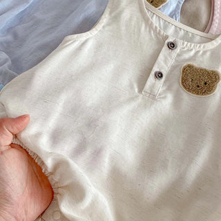 2026 Summer 0-2T Baby Clothes Infant Bodysuit with Bear Pattern Pure Color One-piece for Toddler Girls - RYAN AND REMI