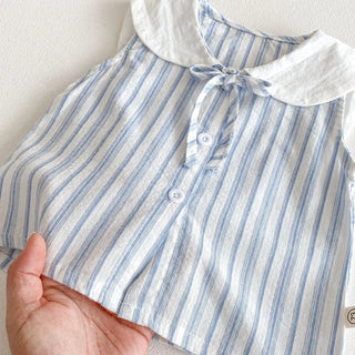 Striped Sleeveless Shirt Romper Set