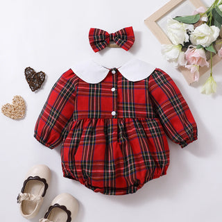 Plaid Lapel Long Sleeved Romper - RYAN AND REMI
