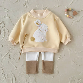 Bunny Rabbit Embroidery Colorblock Pants Set