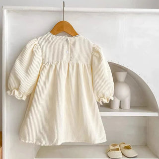 Corduroy Flower Embroidered Dress - RYAN AND REMI