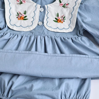 Flower Embroidery Collar Dress - RYAN AND REMI