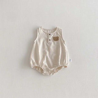 2026 Summer 0-2T Baby Clothes Infant Bodysuit with Bear Pattern Pure Color One-piece for Toddler Girls - RYAN AND REMI