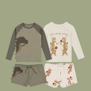 Baby Swimwear New Summer Boys Cartoon Dinosaur Raglan Sleeve Long Sleeve Tops+Swimming Trunks Kids Beach Split Swimsuit H23316 - RYAN AND REMI
