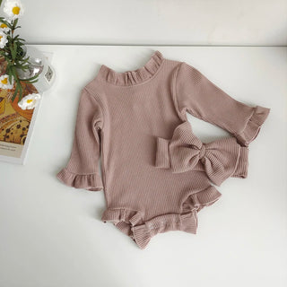 Ruffle Neck Long Sleeve Bodysuit Set - RYAN AND REMI
