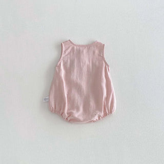 2026 Summer 0-2T Baby Clothes Infant Bodysuit with Bear Pattern Pure Color One-piece for Toddler Girls - RYAN AND REMI