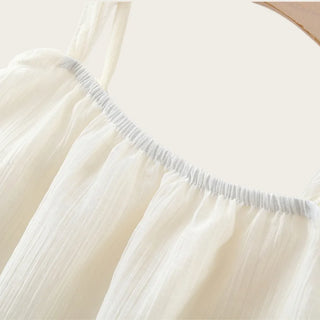 Flower Applique Dress With Straw Hat