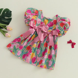 Floral Print Ribbon Dress - RYAN AND REMI