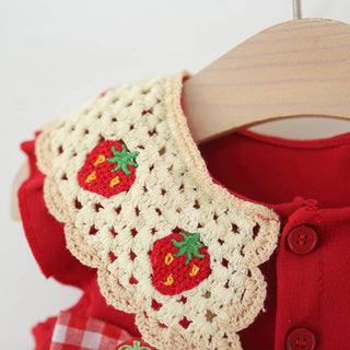 Baby Girl Bow Red Strawberry Dress Summer Element Knit Doll Collar Sleeveless Dress Baby Girl Dress with Bag - RYAN AND REMI