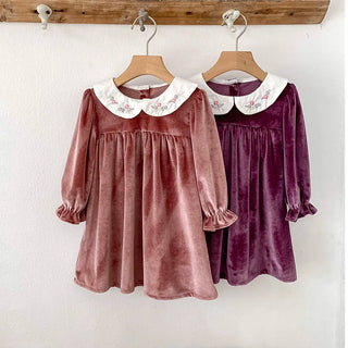 Doll Collar Velvet Dress - RYAN AND REMI