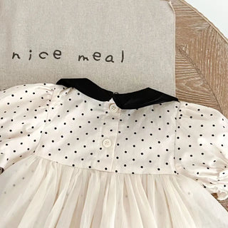 Summer new style baby girl polka dot romper dress with lace, fashionable one-piece dress - RYAN AND REMI