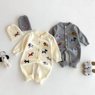 Knitted Dog Pattern Jumpsuit Set - RYAN AND REMI