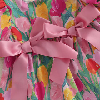 Floral Print Ribbon Dress - RYAN AND REMI