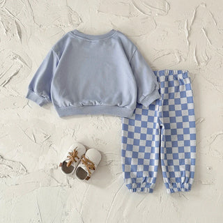 2PCS Spring Autumn Cotton Set For 0-3 Year Old Baby Comfortable Loose Solid Pullover Checked Pant Two Piece Baby Clothes - RYAN AND REMI