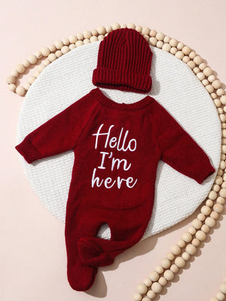 Ylsteed "Hello" Embroidery Newborn Photography Props Infant Romper Jumpsuit With Bow Hat Baby Coming Home Outfit Baby Photo-HD - RYAN AND REMI