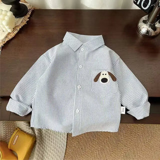 Stripe Button Up Dog Patch Shirt - RYAN AND REMI