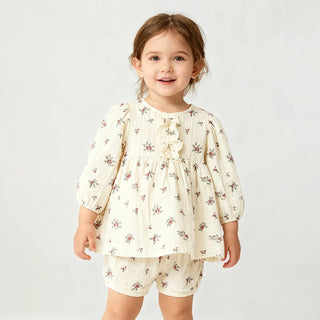Cute Organic Cotton Clothes Suits for Newborn Spring Summer Printed Long Sleeve Top + Shorts Toddler Girl Outfits - RYAN AND REMI