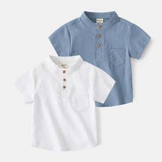 Basic White Shirts for Boys Clothes Summer 100Cotton Short Sleeve Kids Tops 2025 Toddler Boy Shirt Blue Children 2 to 8 Years - RYAN AND REMI