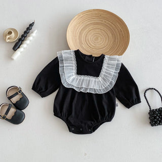 Baby Girl Jumpsuit 2026 Spring Autumn Korean Version Lace and Lace Baby Hoodie Long Sleeved Crawling Clothes Fart Clothes - RYAN AND REMI