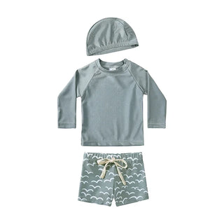 1-7T Summer Kids Boy Swimsuits Vacation Beach Pants Long sleeve Tops with Hat Toddler Sets Fashion Children Surfing Swim Suit - RYAN AND REMI